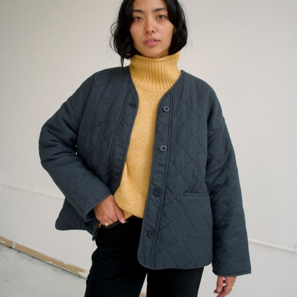 Micaela Greg Charcoal Cross Quilt Jacket M